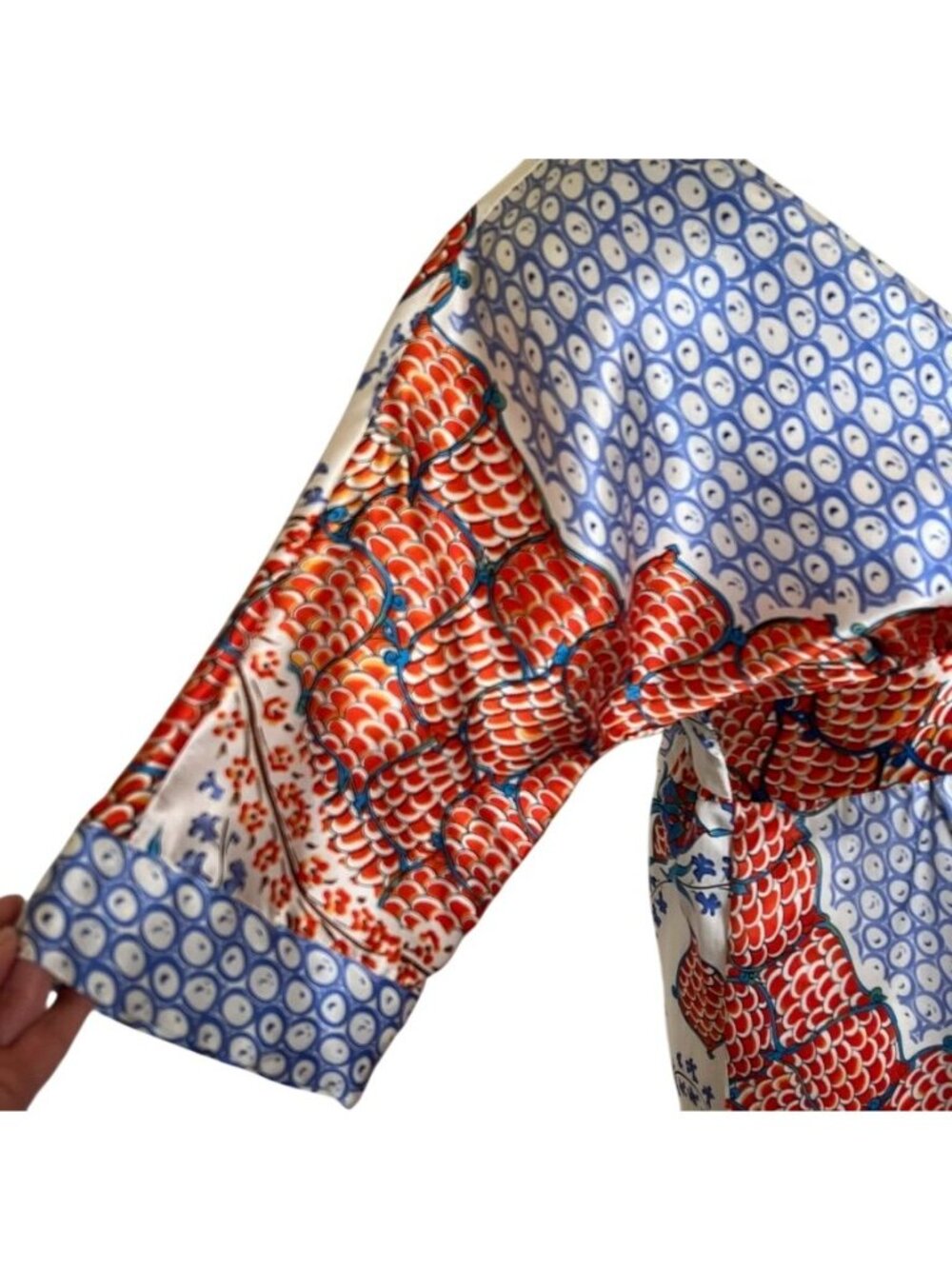 Single Dress 100% Silk Art-to-Wear Kimono Wrap Midi Dress Boho Print Sz S Resort - Picture 5 of 13